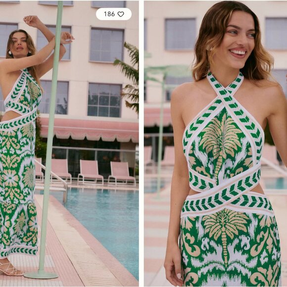 LACE The Label Halter Cutout Green Dress: Size Small - Picture 2 of 7